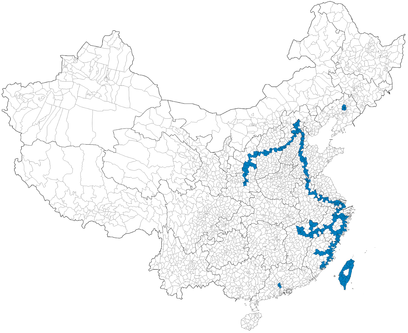 China county-level map, and Taiwan