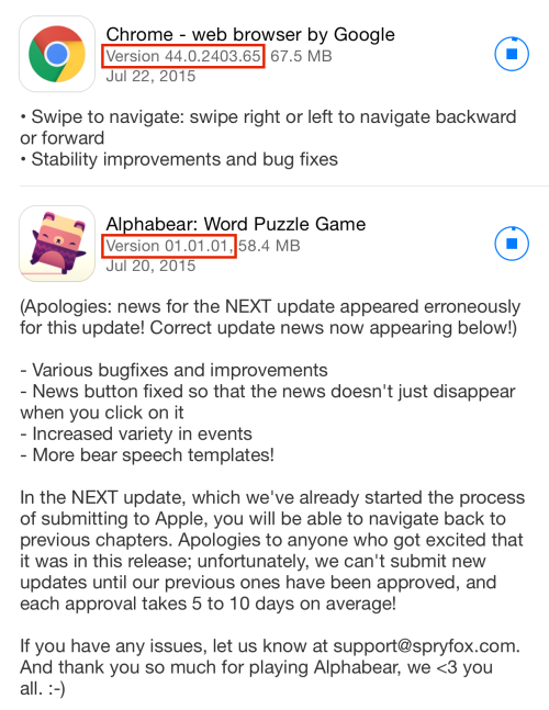 Chrome and Alphabear release notes